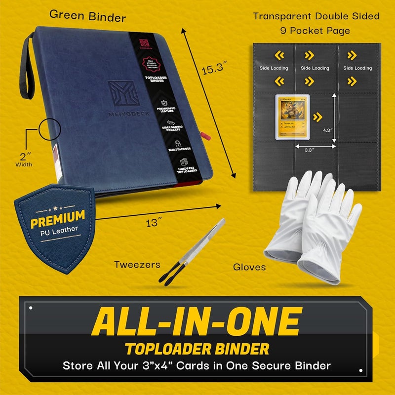 MEIYODECK Toploader Binder | Holds 252 Toploaders | 9-Pocket | Ringless Double-Sided Pockets | Includes Collector Tweezers & Gloves | Premium Top Loader Binder for Trading Cards, Pokemon, Yu-Gi-Oh & TCG - Image 4
